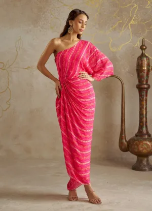 Pink vine one-shoulder dress