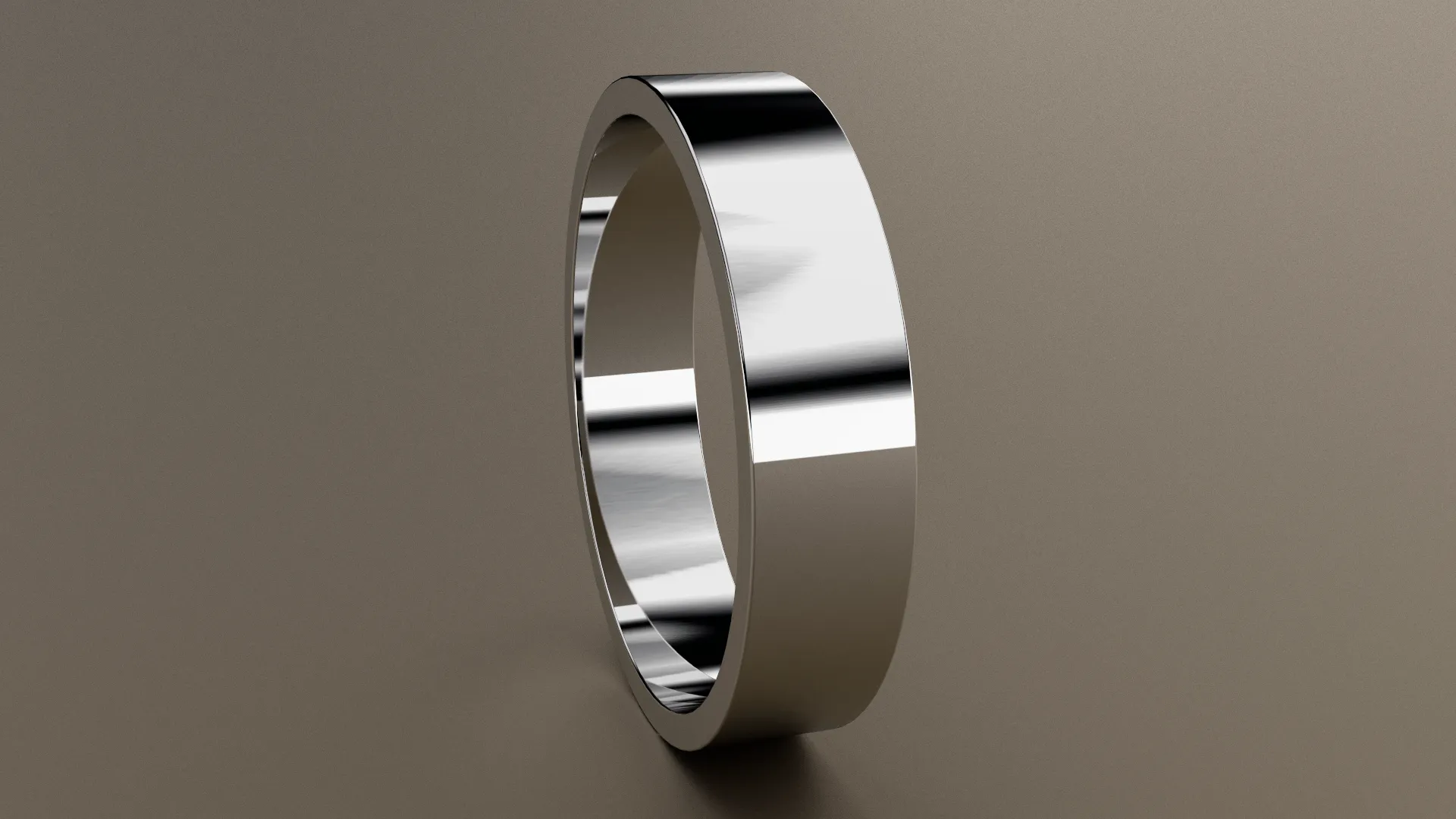 Polished White Gold 5mm Flat Wedding Band