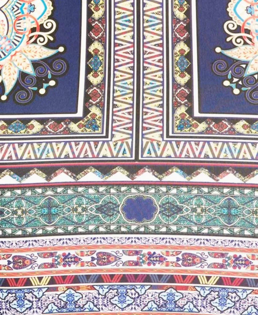 Power Native Tribal Raceback Mini Dress Blue Green Pink Native