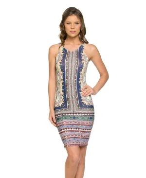 Power Native Tribal Raceback Mini Dress Blue Green Pink Native