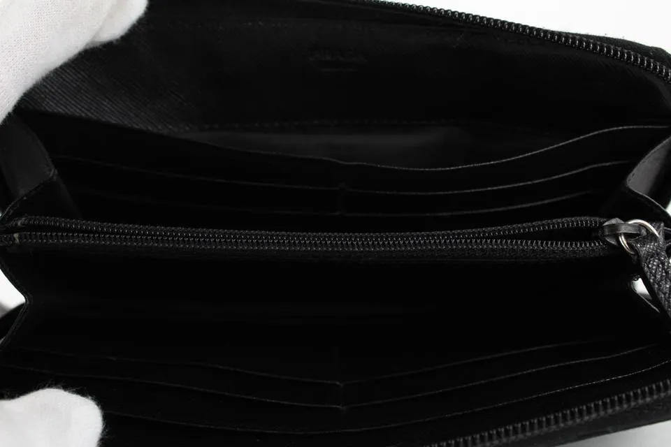 PRada Black Tessuto Nylon Zip Around Continental Wallet Zippy 20pr1230