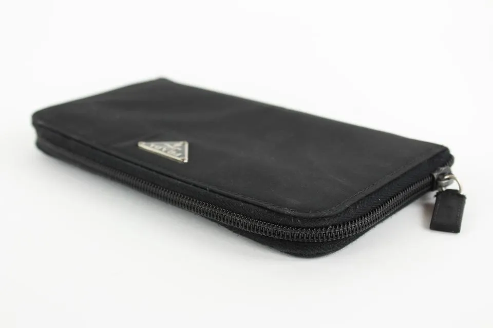 PRada Black Tessuto Nylon Zip Around Continental Wallet Zippy 20pr1230