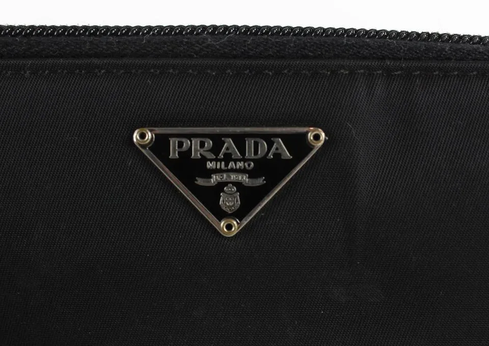 PRada Black Tessuto Nylon Zip Around Continental Wallet Zippy 20pr1230