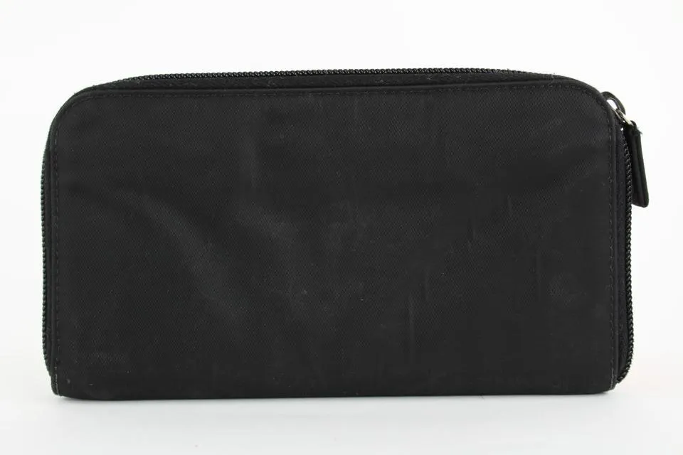 PRada Black Tessuto Nylon Zip Around Continental Wallet Zippy 20pr1230