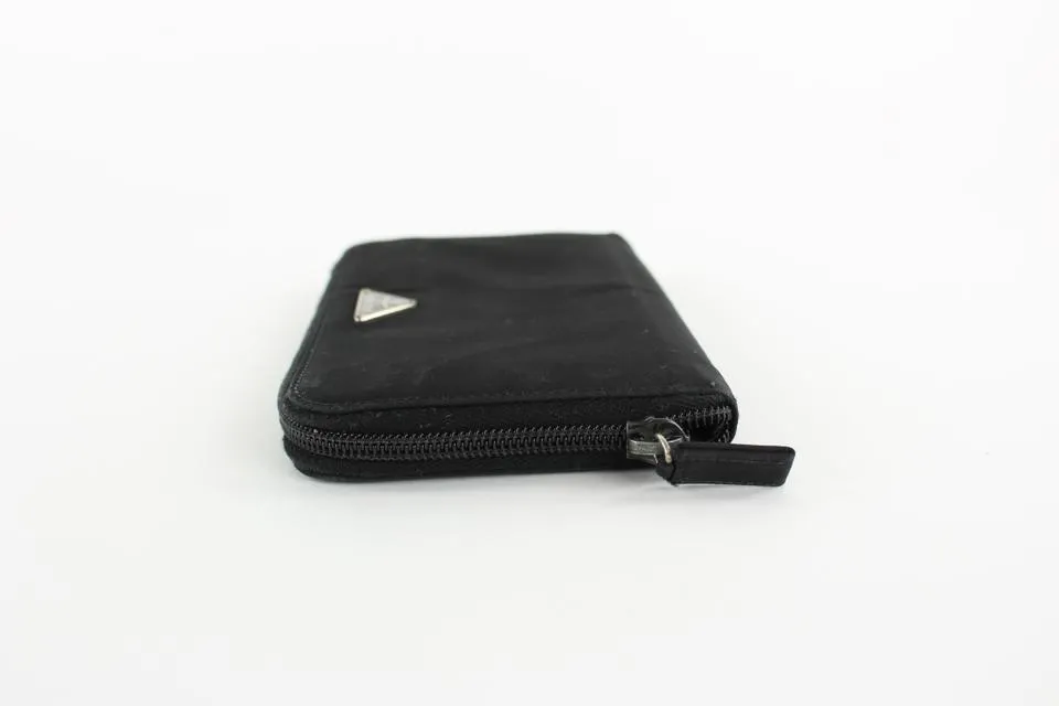 PRada Black Tessuto Nylon Zip Around Continental Wallet Zippy 20pr1230