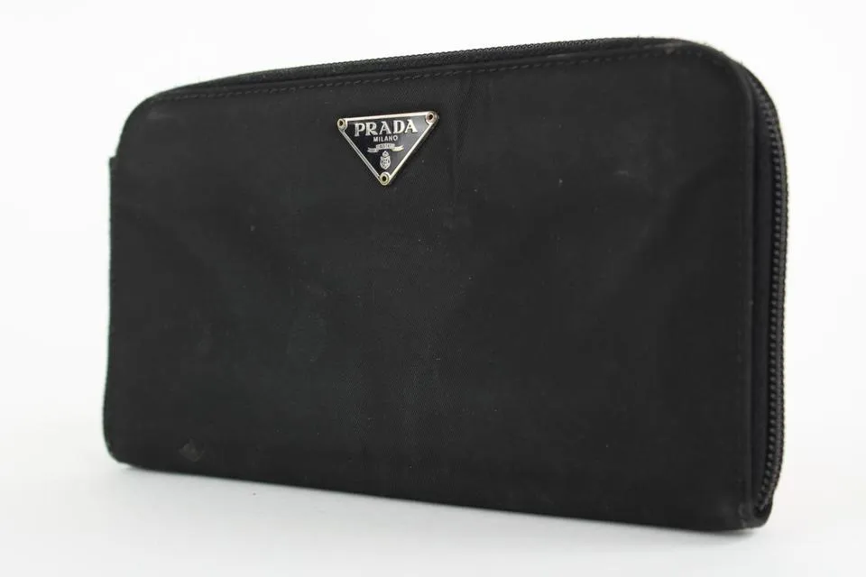 PRada Black Tessuto Nylon Zip Around Continental Wallet Zippy 20pr1230