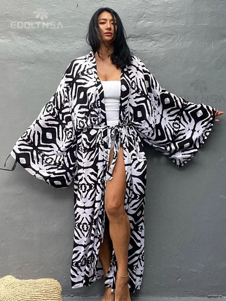 Printed Long Loose Cardigan