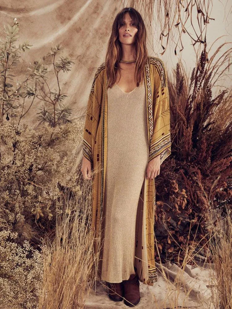 Printed Long Loose Cardigan