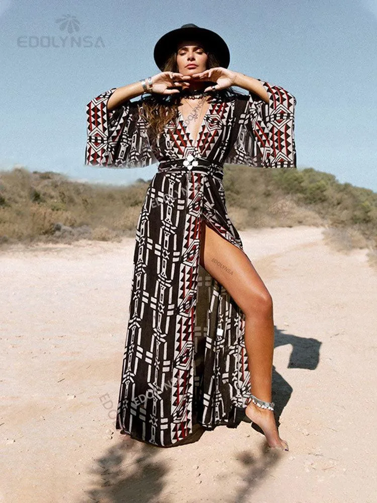 Printed Long Loose Cardigan