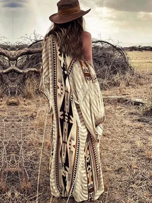 Printed Long Loose Cardigan