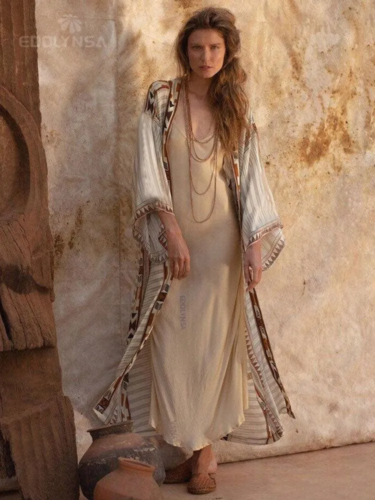 Printed Long Loose Cardigan