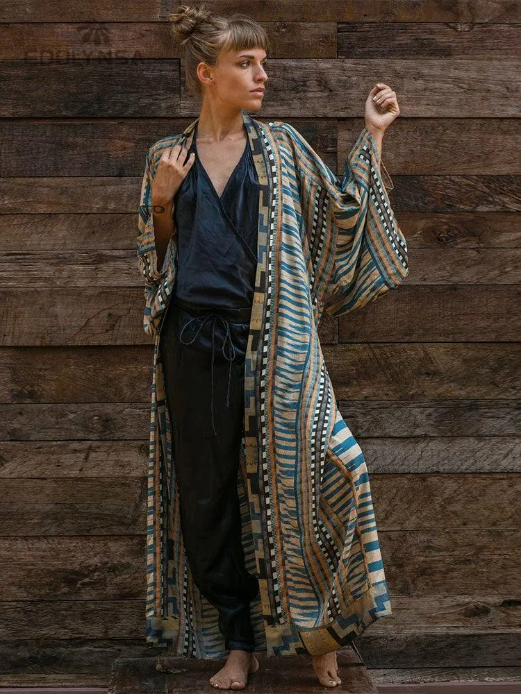 Printed Long Loose Cardigan