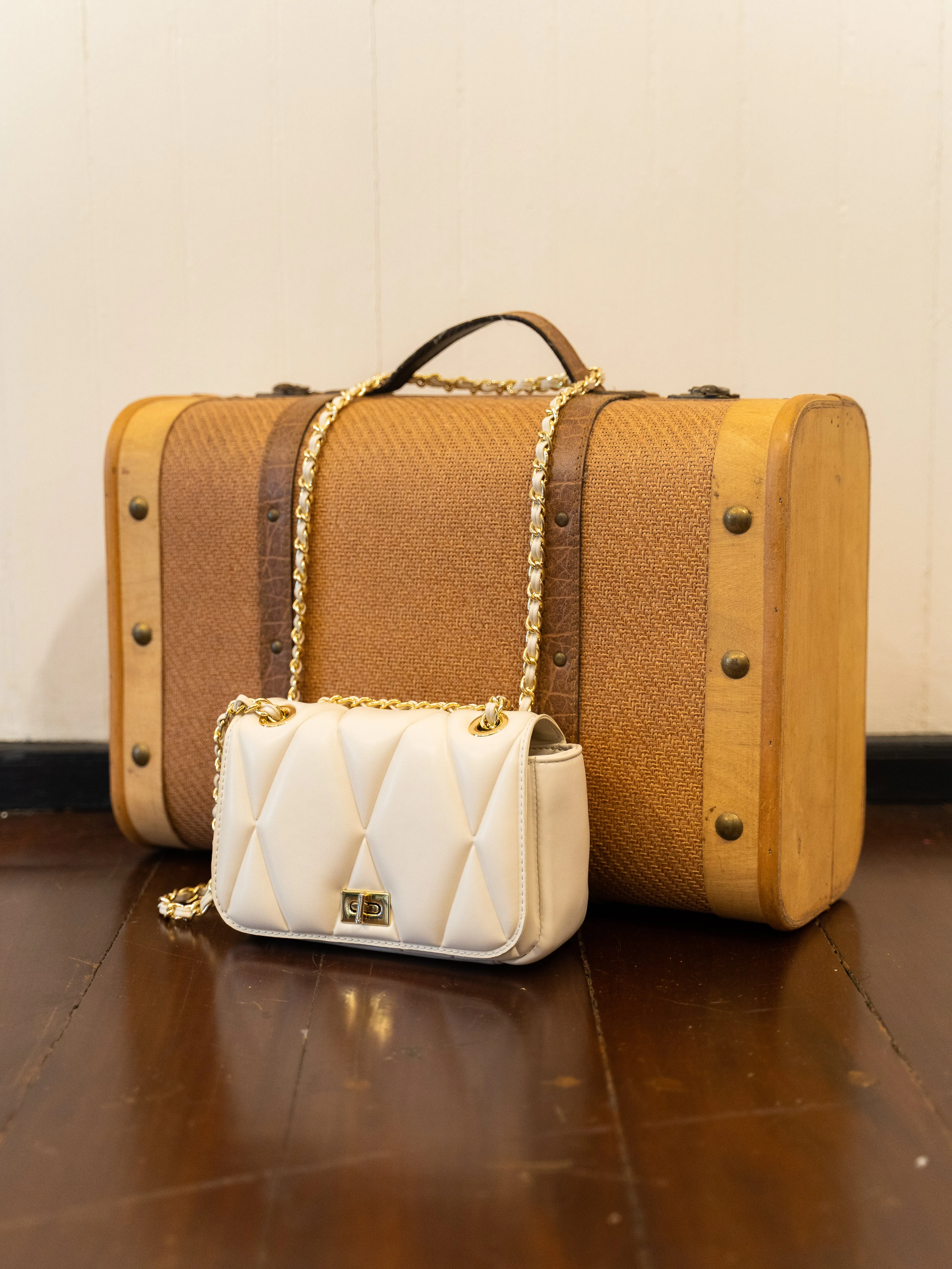 Raina Quilted Chain Strap Bag (Beige)