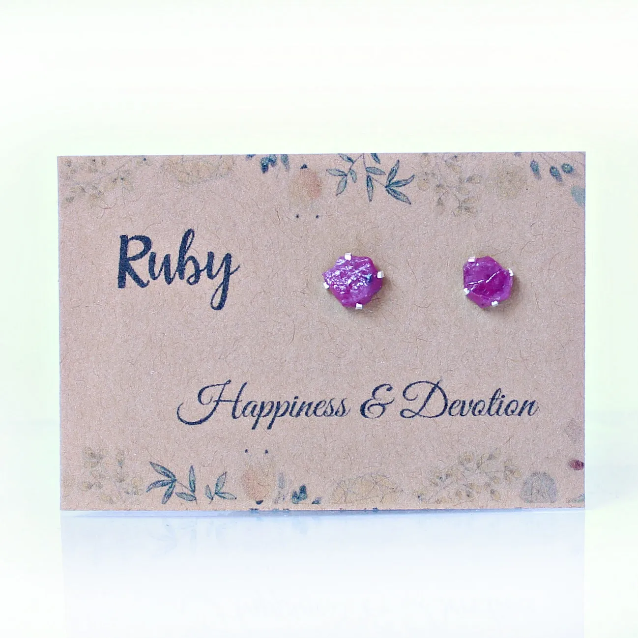 Raw Ruby Earrings Set in 925 Sterling Silver Studs