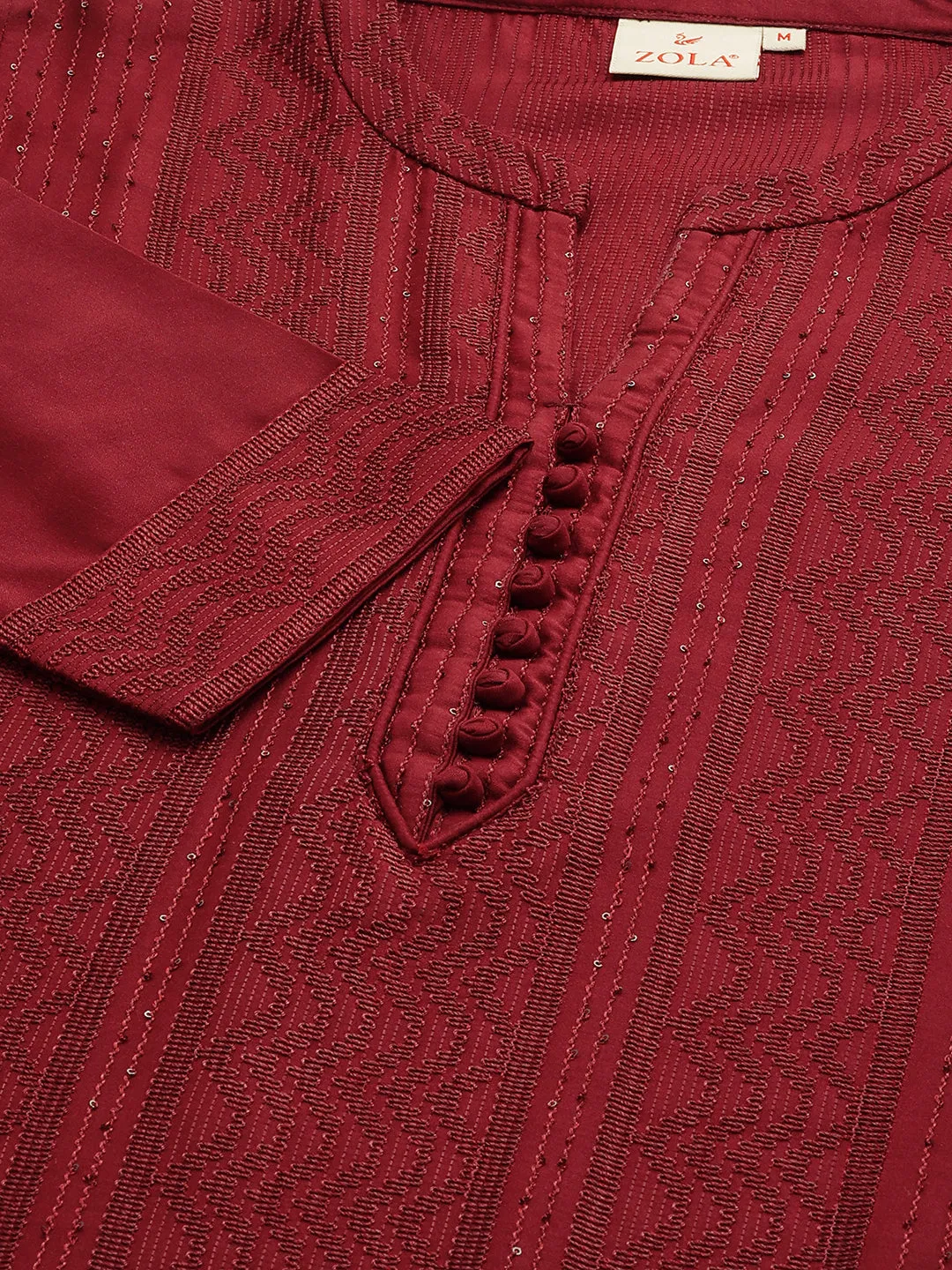 Red Chikankari Kurta Set  - Chanderi Silk Fabric Chikankari Embroidery Red Kurta Set For Women