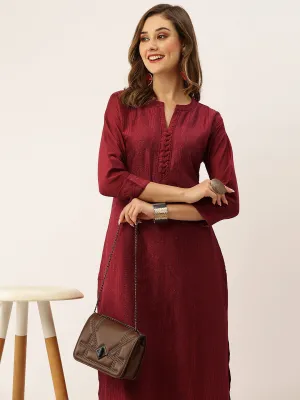 Red Chikankari Kurta Set  - Chanderi Silk Fabric Chikankari Embroidery Red Kurta Set For Women