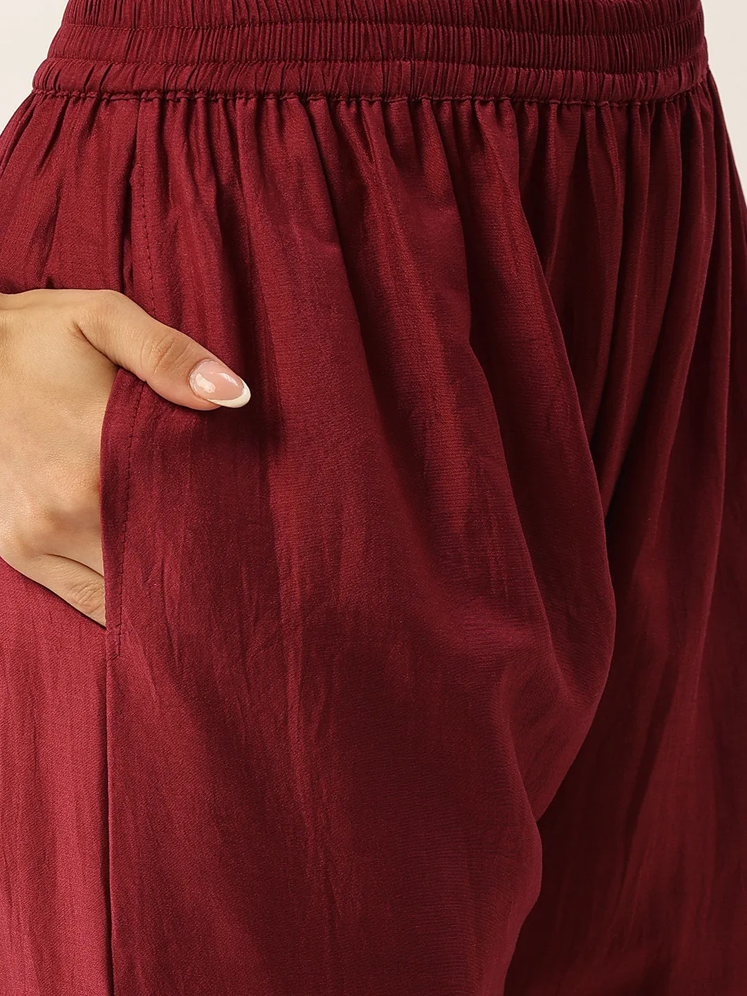 Red Chikankari Kurta Set  - Chanderi Silk Fabric Chikankari Embroidery Red Kurta Set For Women