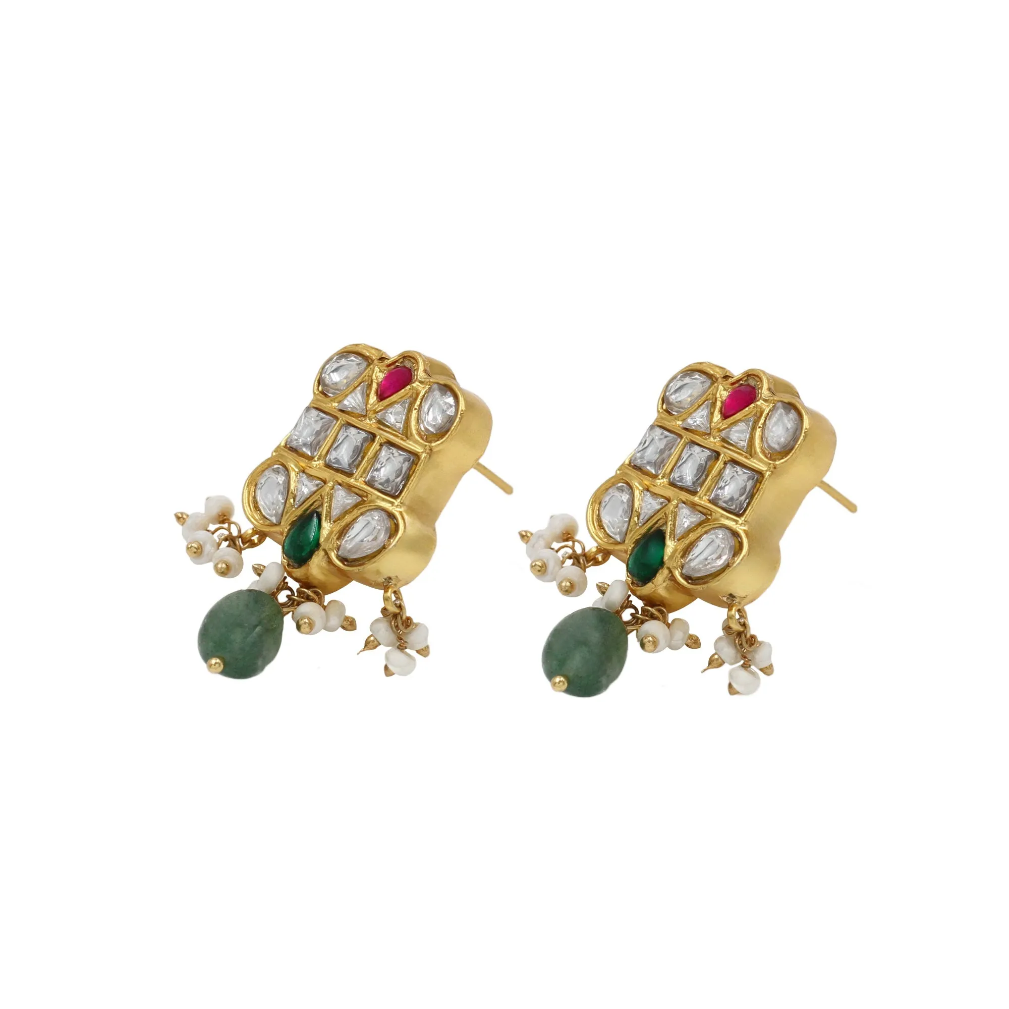 Refined Luxe: Gold-Plated Kundan Earrings by Sangeeta Boochra