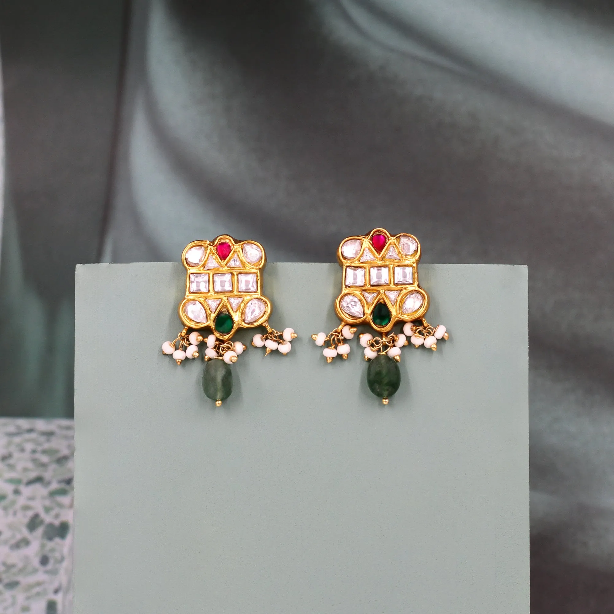 Refined Luxe: Gold-Plated Kundan Earrings by Sangeeta Boochra