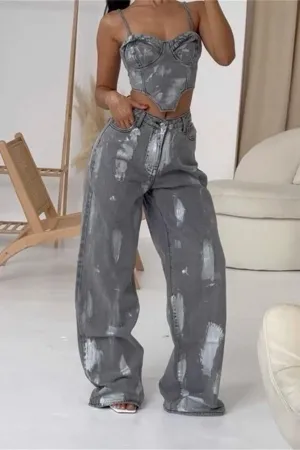 Retro Jeans Loose Straight two piece set