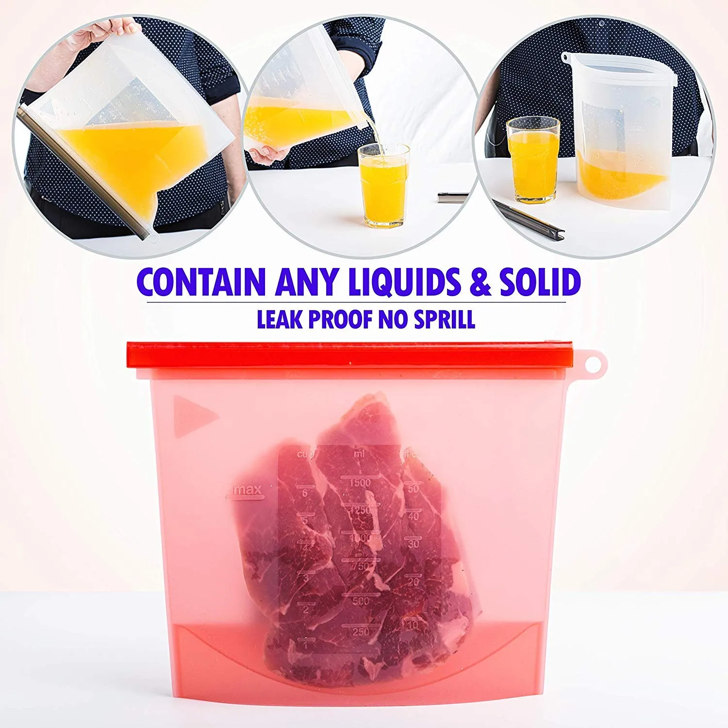 Reusable Silicone Food Storage Bag 1000ml 1500ml