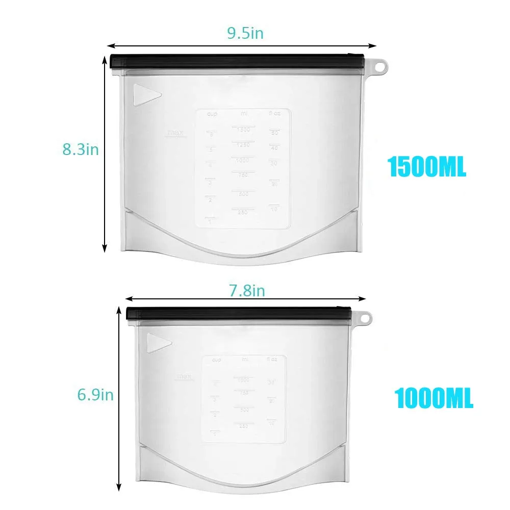 Reusable Silicone Food Storage Bag 1000ml 1500ml