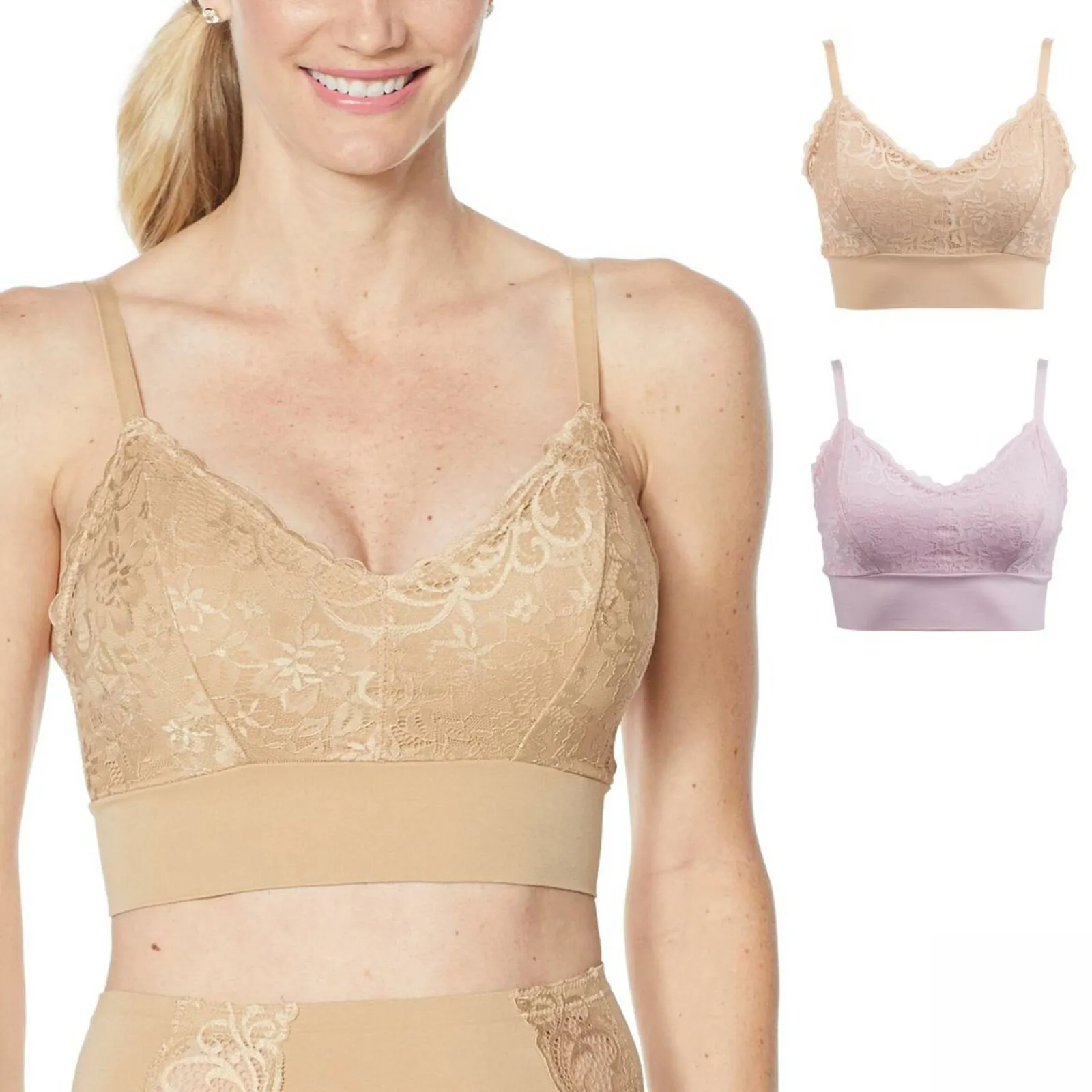 Rhonda Shear Plus Size 2 Pack Lace Leisure Bras With Removable Pads