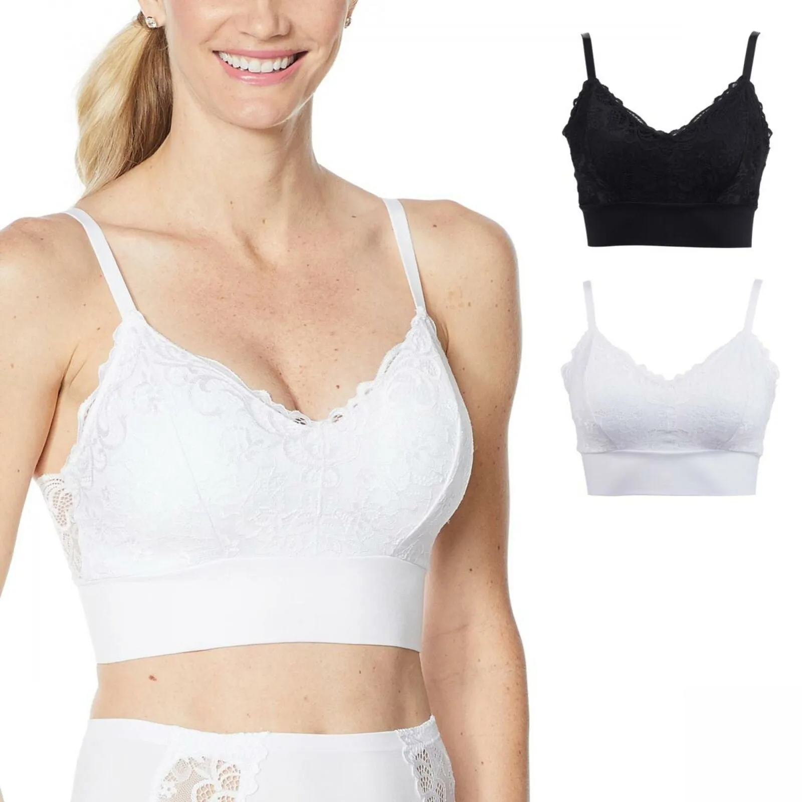 Rhonda Shear Plus Size 2 Pack Lace Leisure Bras With Removable Pads