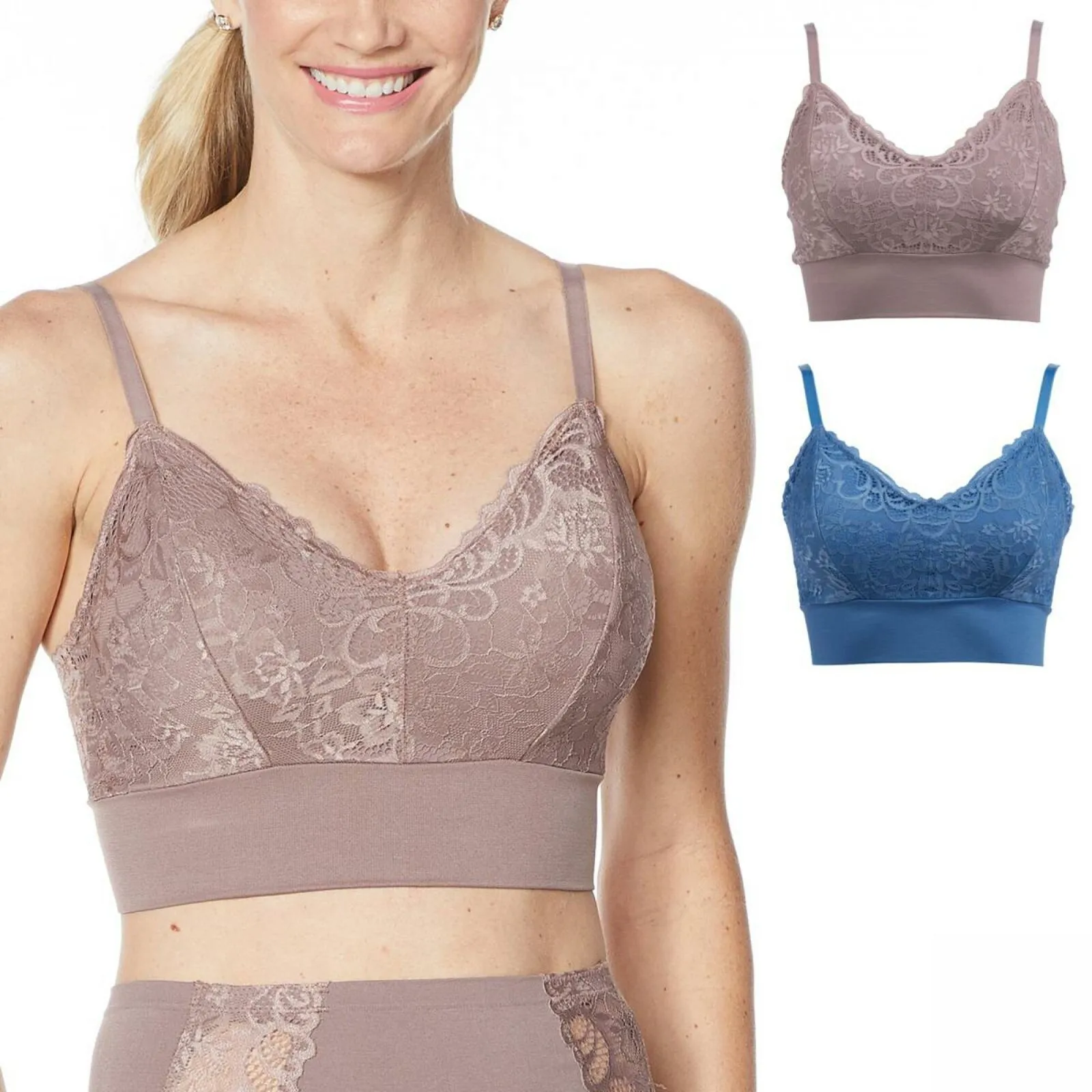 Rhonda Shear Plus Size 2 Pack Lace Leisure Bras With Removable Pads