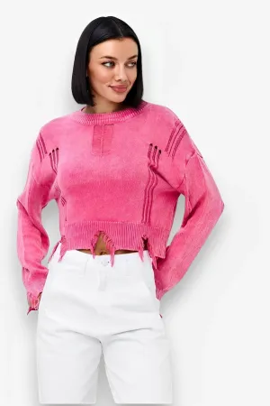 Ripped Hem Short Belly-exposed Sweater