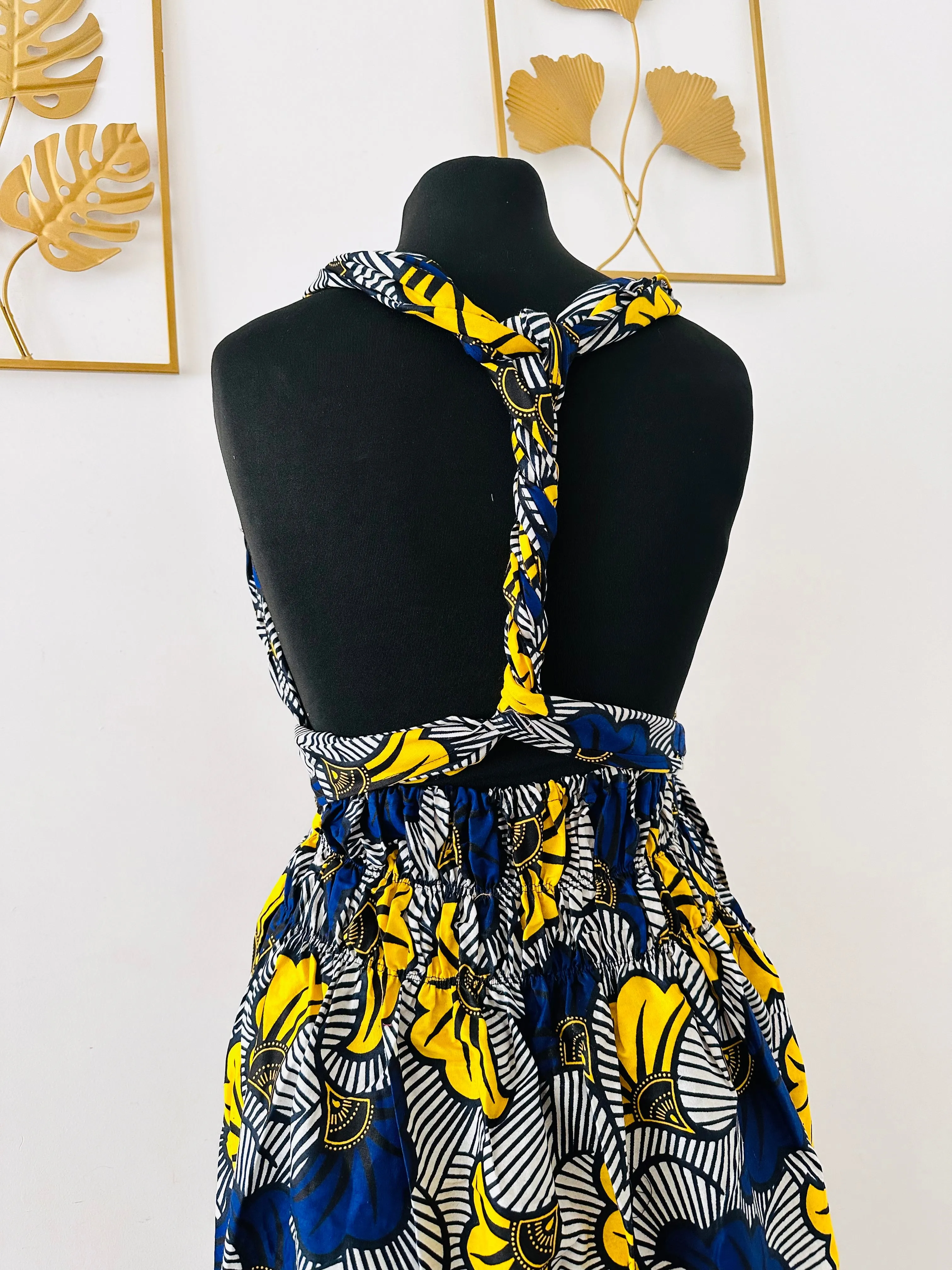 Robe Convertible en wax - Fleurs jaunes et bleues