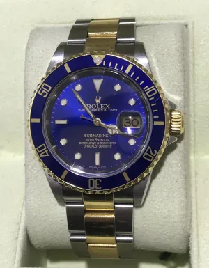 Rolex Submariner Two Tone Blue Face model 16613 Circa 2005