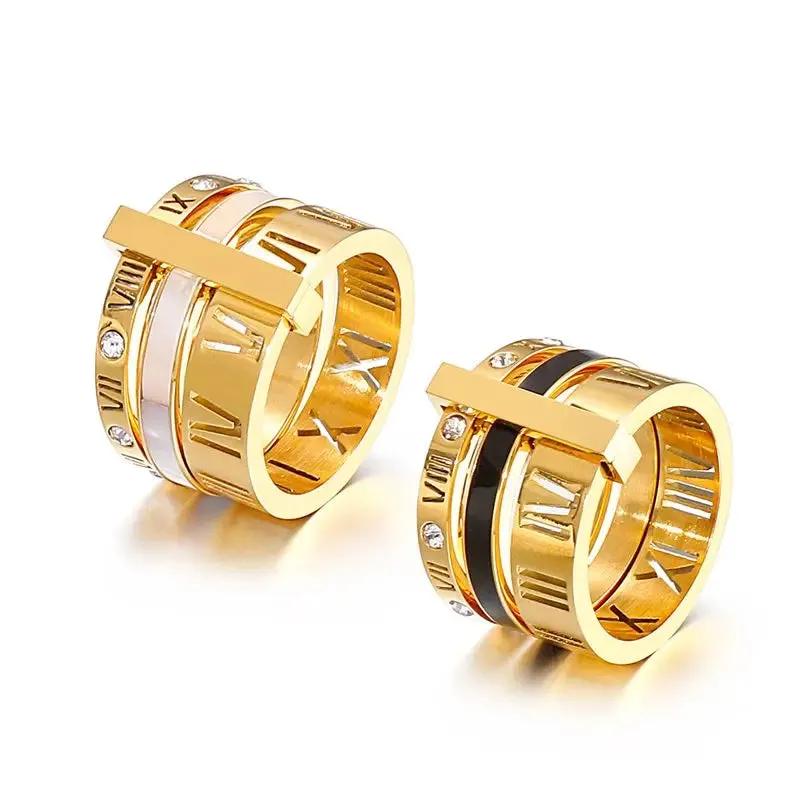Roman Numerals Engagement Wedding Rings For Women Stainless Steel S Rose Gold Color Ladies Luxury Ring Bohemian Jewellery