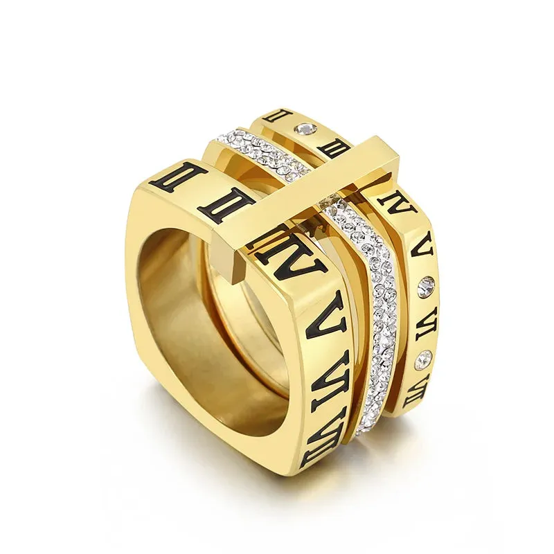 Roman Numerals Engagement Wedding Rings For Women Stainless Steel S Rose Gold Color Ladies Luxury Ring Bohemian Jewellery
