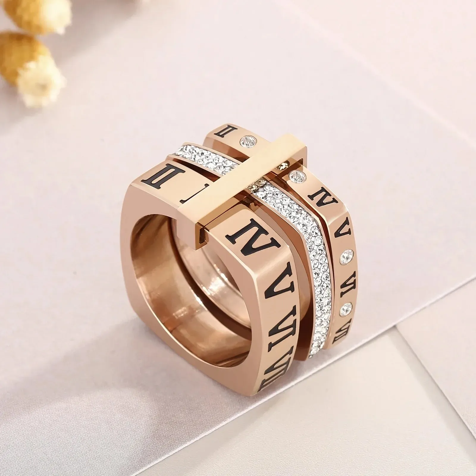 Roman Numerals Engagement Wedding Rings For Women Stainless Steel S Rose Gold Color Ladies Luxury Ring Bohemian Jewellery