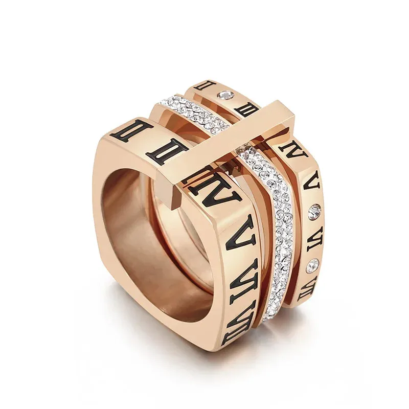 Roman Numerals Engagement Wedding Rings For Women Stainless Steel S Rose Gold Color Ladies Luxury Ring Bohemian Jewellery