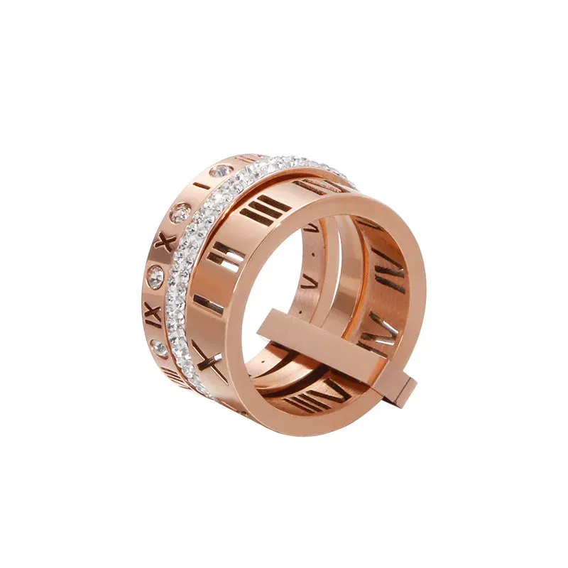 Roman Numerals Engagement Wedding Rings For Women Stainless Steel S Rose Gold Color Ladies Luxury Ring Bohemian Jewellery