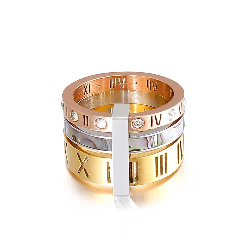 Roman Numerals Engagement Wedding Rings For Women Stainless Steel S Rose Gold Color Ladies Luxury Ring Bohemian Jewellery