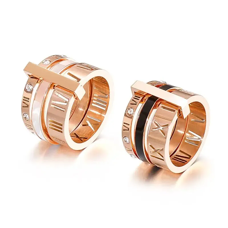 Roman Numerals Engagement Wedding Rings For Women Stainless Steel S Rose Gold Color Ladies Luxury Ring Bohemian Jewellery