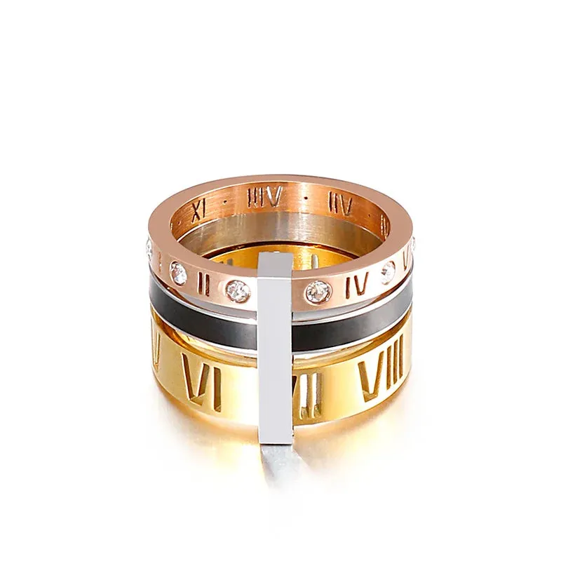 Roman Numerals Engagement Wedding Rings For Women Stainless Steel S Rose Gold Color Ladies Luxury Ring Bohemian Jewellery