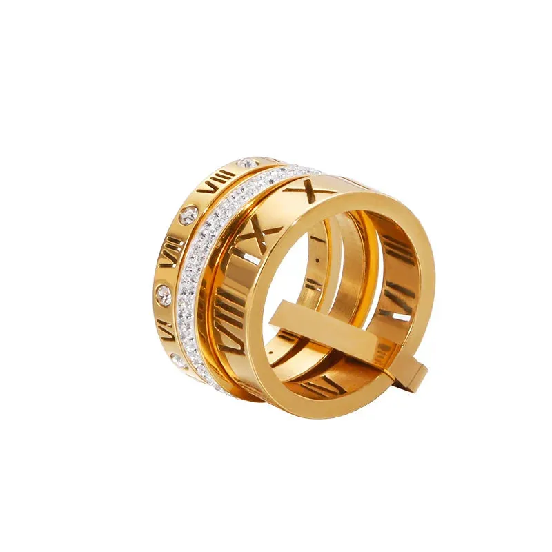 Roman Numerals Engagement Wedding Rings For Women Stainless Steel S Rose Gold Color Ladies Luxury Ring Bohemian Jewellery