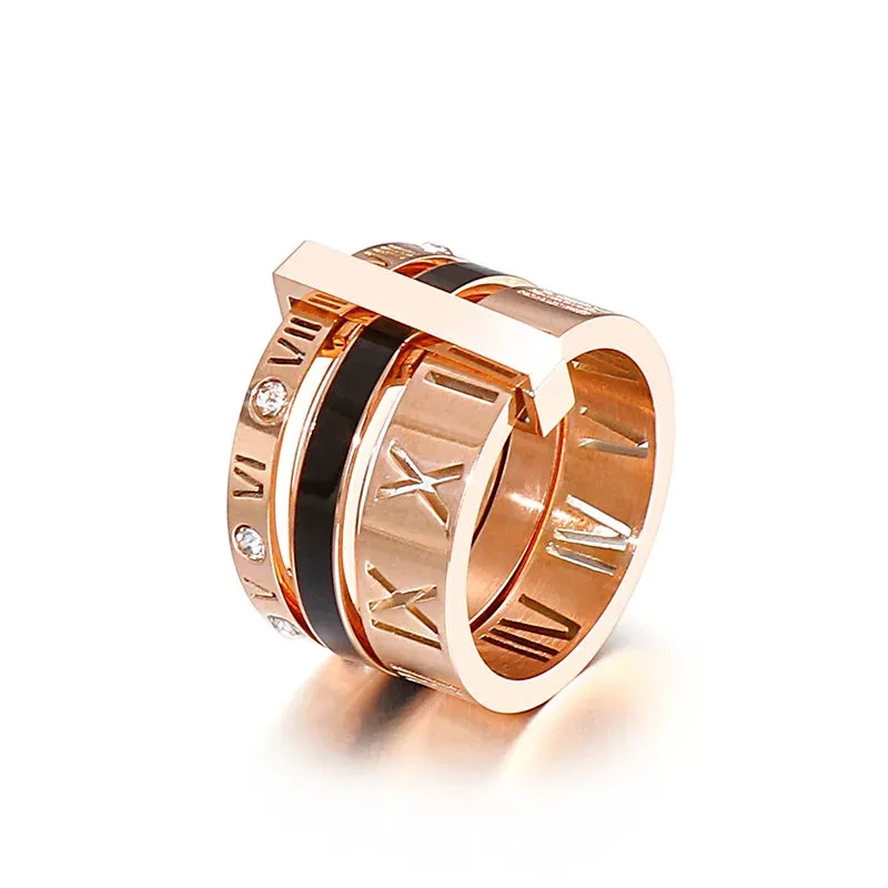 Roman Numerals Engagement Wedding Rings For Women Stainless Steel S Rose Gold Color Ladies Luxury Ring Bohemian Jewellery