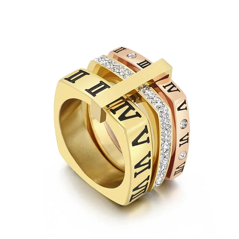Roman Numerals Engagement Wedding Rings For Women Stainless Steel S Rose Gold Color Ladies Luxury Ring Bohemian Jewellery