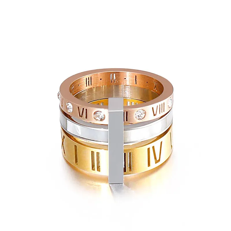 Roman Numerals Engagement Wedding Rings For Women Stainless Steel S Rose Gold Color Ladies Luxury Ring Bohemian Jewellery