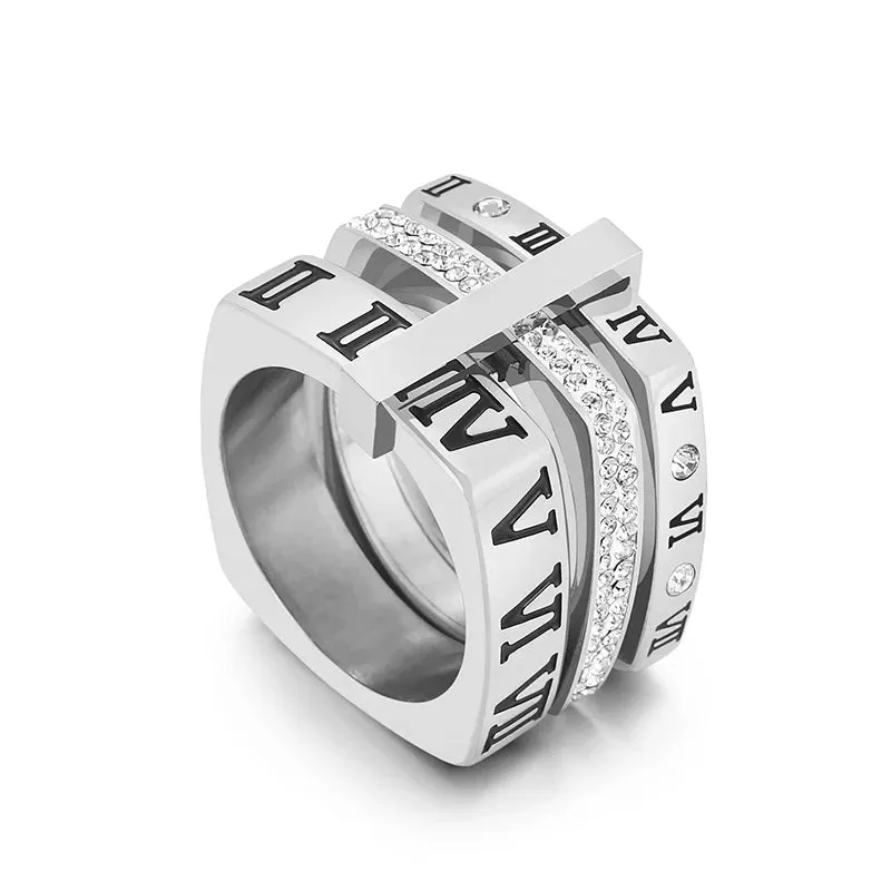 Roman Numerals Engagement Wedding Rings For Women Stainless Steel S Rose Gold Color Ladies Luxury Ring Bohemian Jewellery