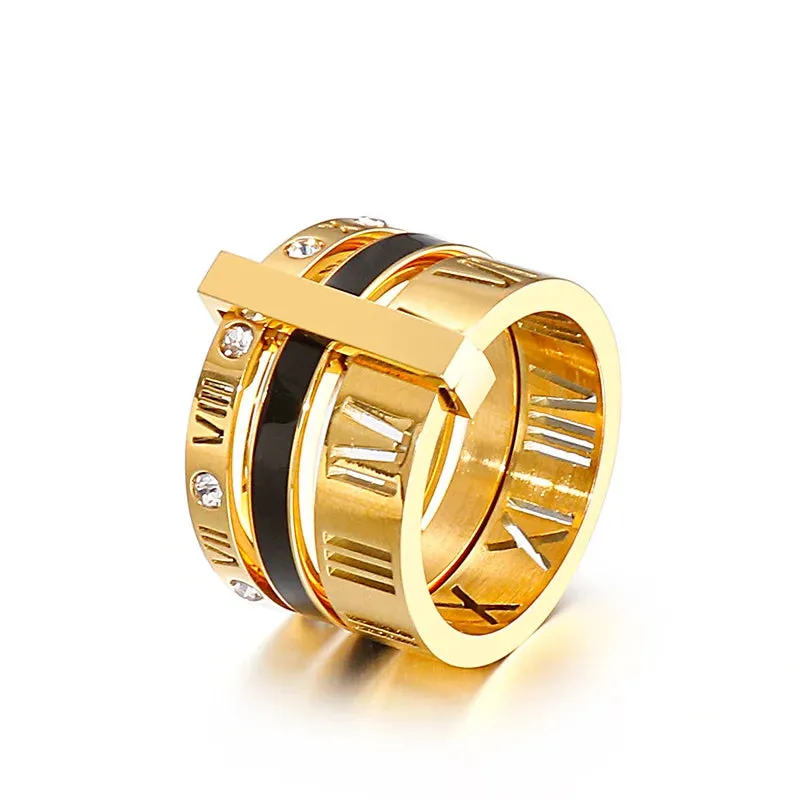 Roman Numerals Engagement Wedding Rings For Women Stainless Steel S Rose Gold Color Ladies Luxury Ring Bohemian Jewellery