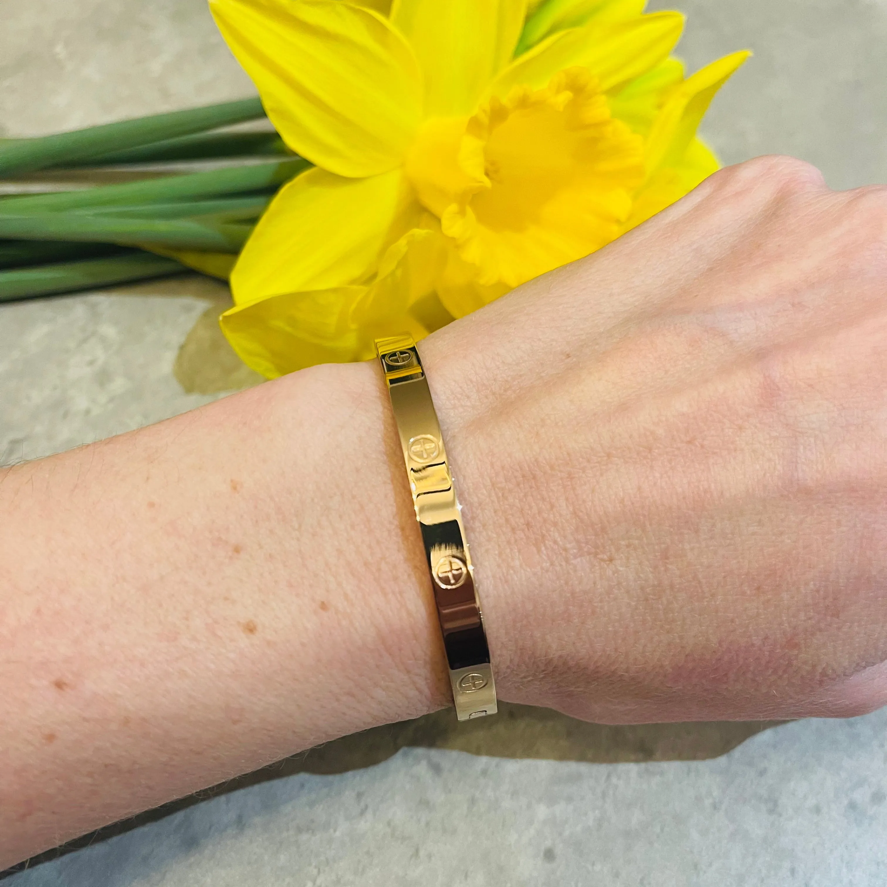 Rose Gold Plated 6mm Wide Screw Love Bangle