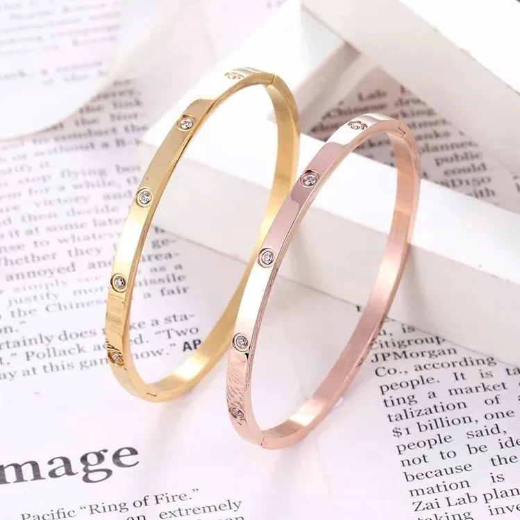 Rose Gold Plated Stainless Steel & Crystal 4mm Love Bangle