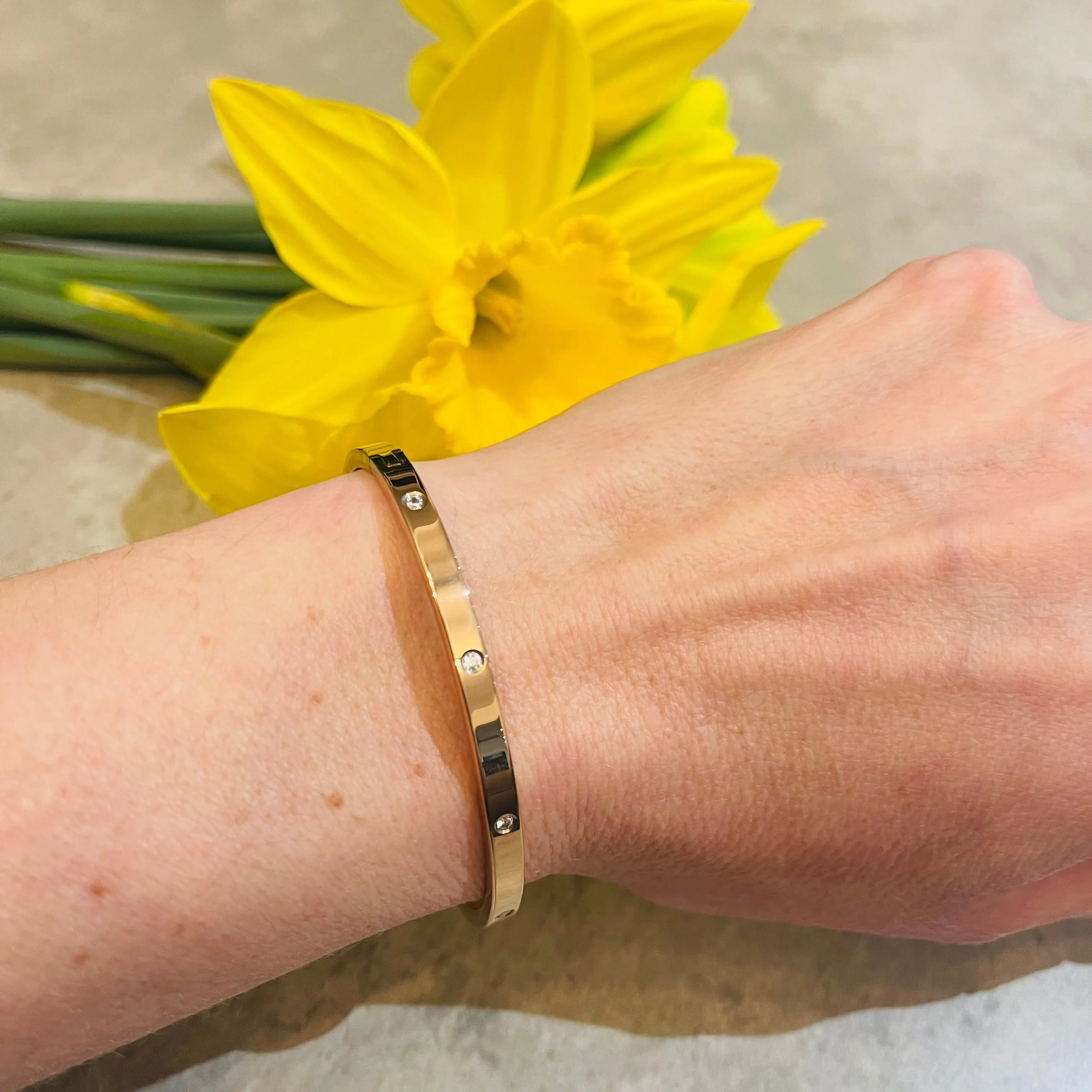 Rose Gold Plated Stainless Steel & Crystal 4mm Love Bangle