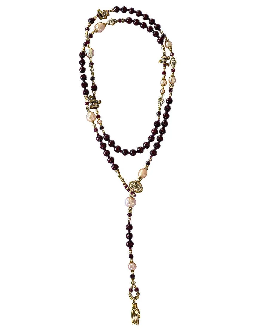 Rosewood Ruby and Pearl Lariat